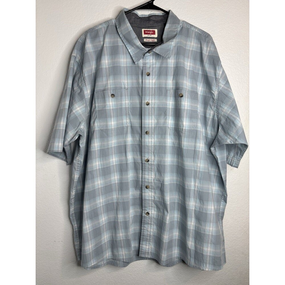 Wrangler Shirt Mens 3XL Blue Plaid Button Up Short Sleeve Western Wear